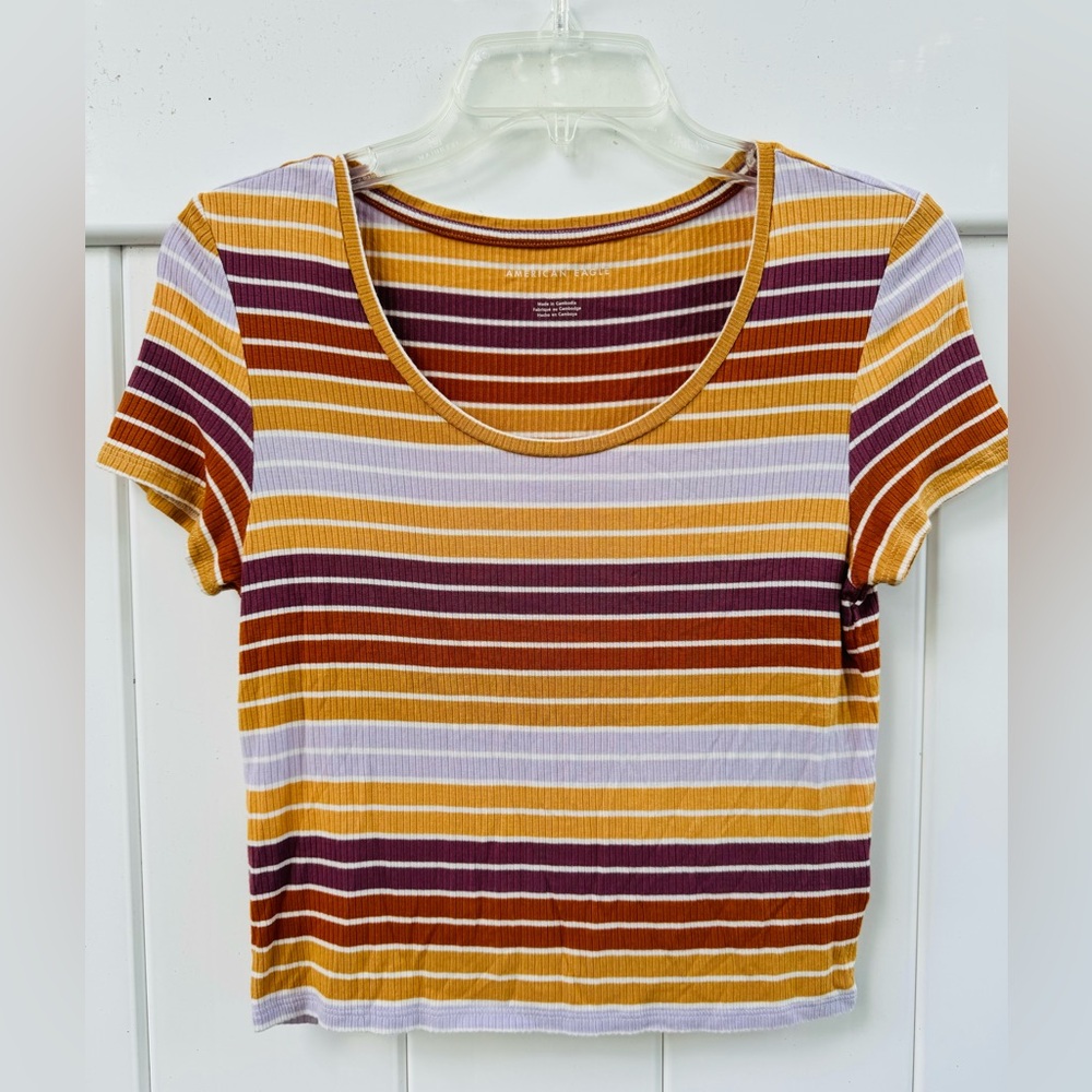 American Eagle striped cropped ribbed tee size M